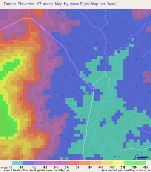 Tanem,India Elevation Map
