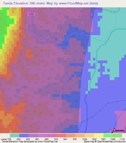Tanda,India Elevation Map