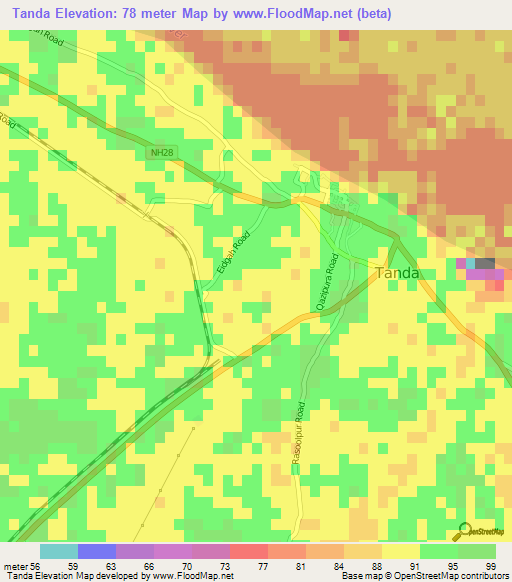 Tanda,India Elevation Map