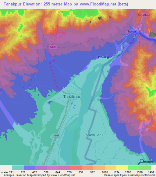 Tanakpur,India Elevation Map
