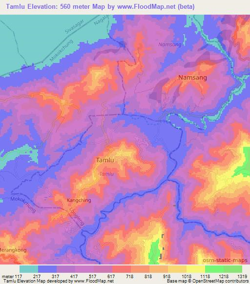 Tamlu,India Elevation Map