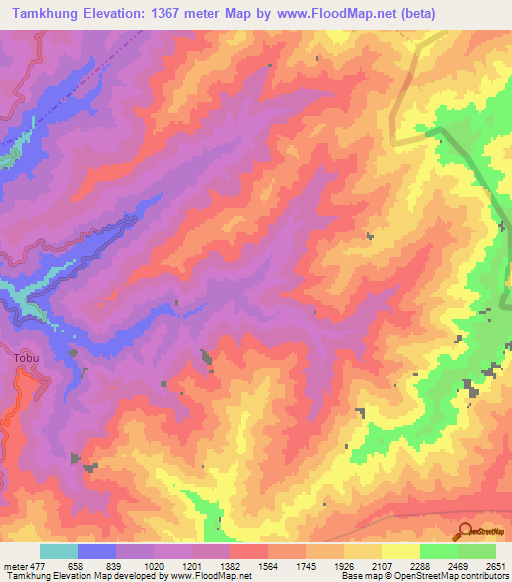 Tamkhung,India Elevation Map
