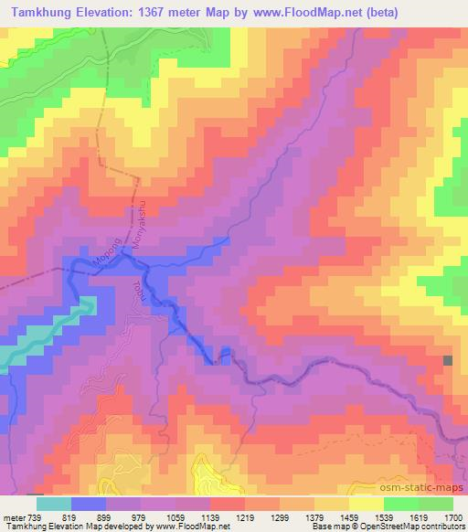 Tamkhung,India Elevation Map