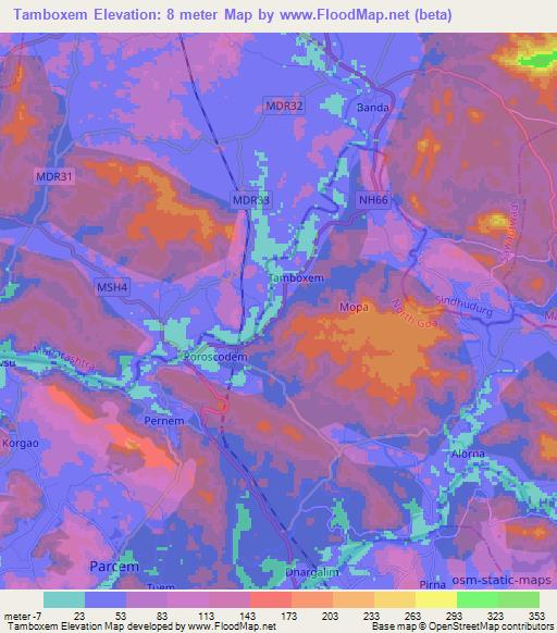 Tamboxem,India Elevation Map