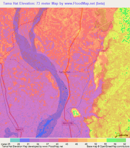 Tama Hat,India Elevation Map
