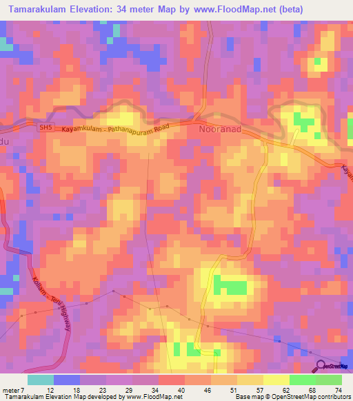 Tamarakulam,India Elevation Map