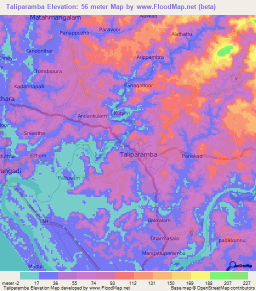 Taliparamba,India Elevation Map