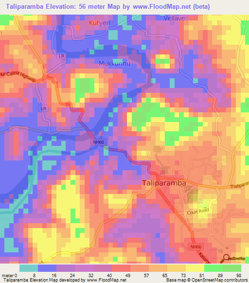 Taliparamba,India Elevation Map