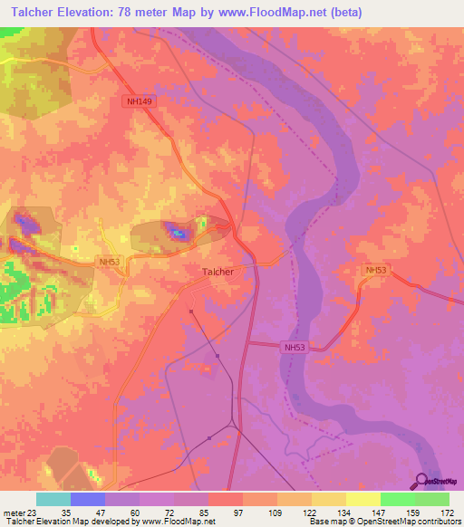 Talcher,India Elevation Map