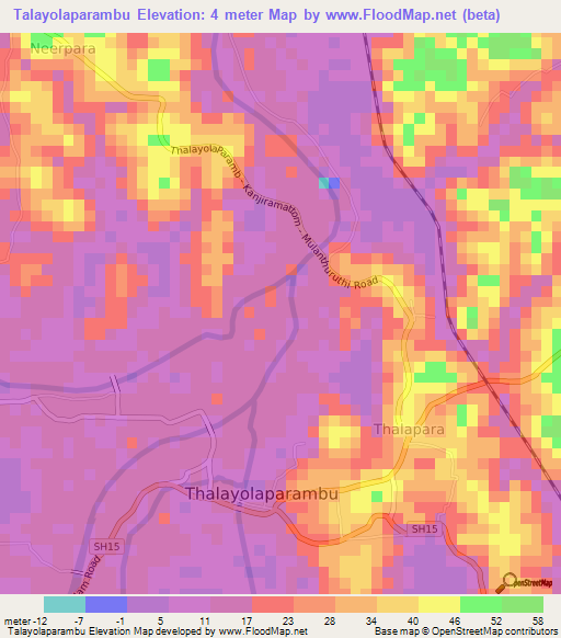 Talayolaparambu,India Elevation Map