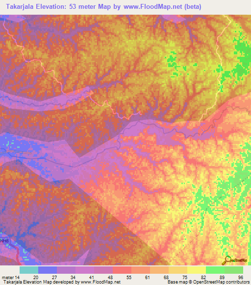 Takarjala,India Elevation Map