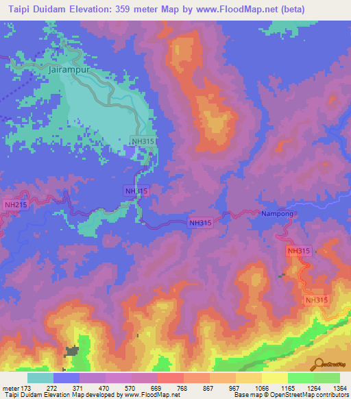 Taipi Duidam,India Elevation Map