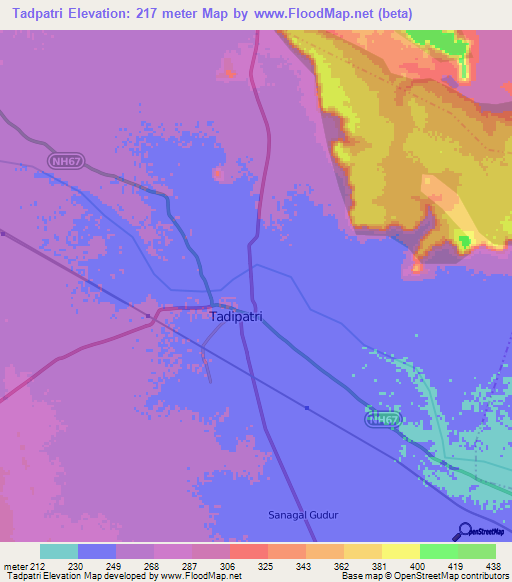 Tadpatri,India Elevation Map