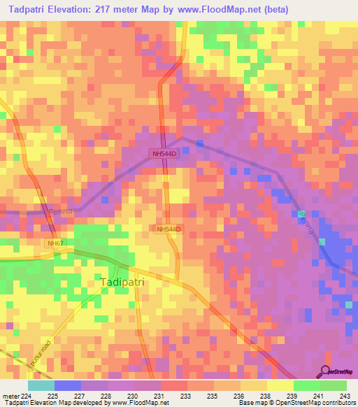 Tadpatri,India Elevation Map
