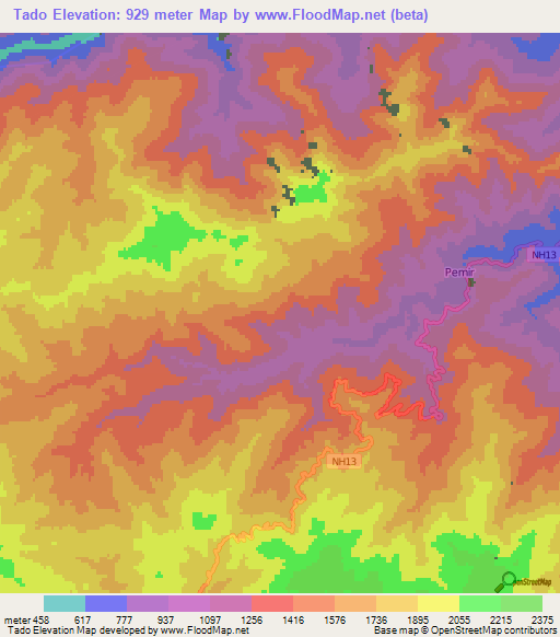 Tado,India Elevation Map