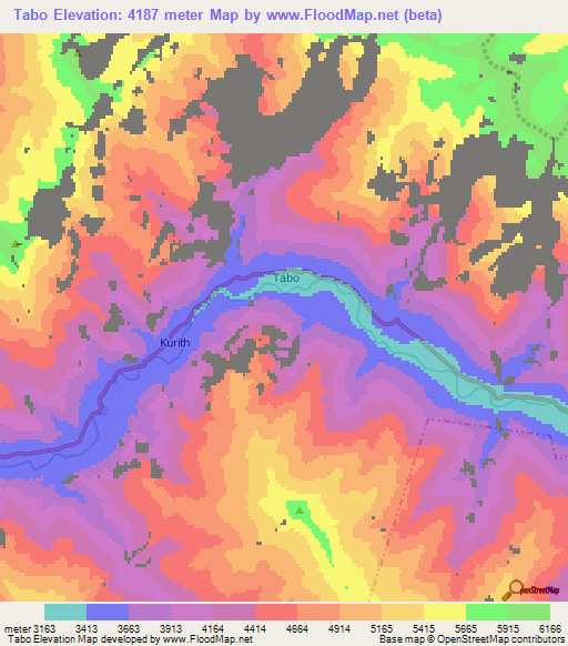 Tabo,India Elevation Map
