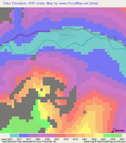 Tabo,India Elevation Map
