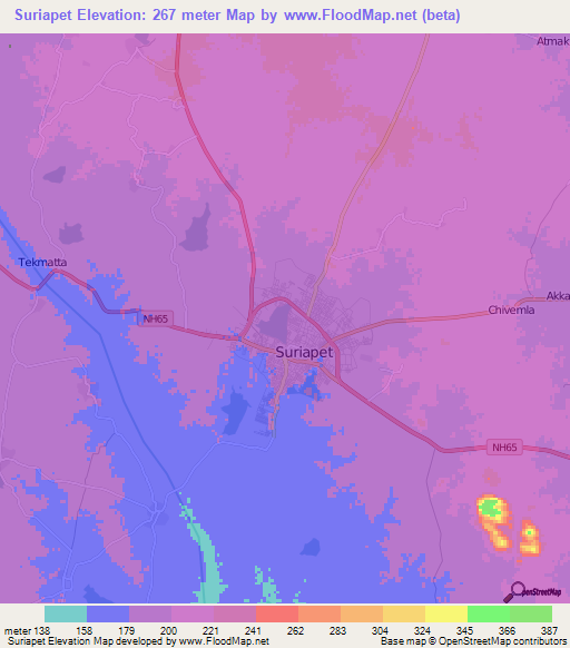 Suriapet,India Elevation Map