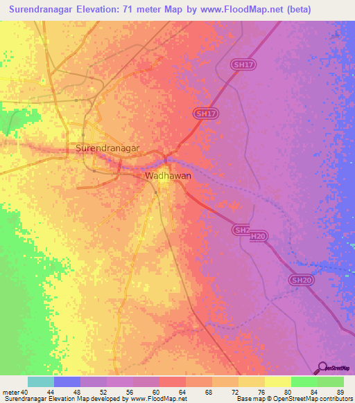 Surendranagar,India Elevation Map