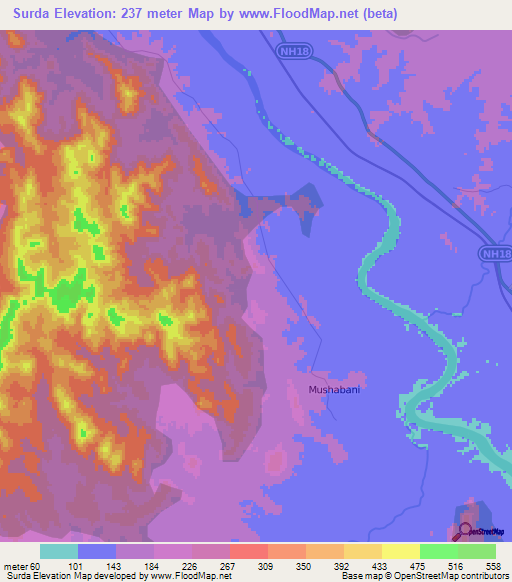 Surda,India Elevation Map