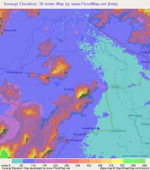 Surangi,India Elevation Map