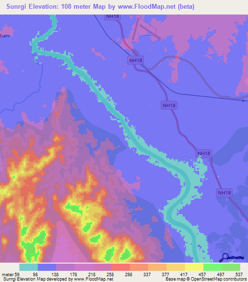 Sunrgi,India Elevation Map