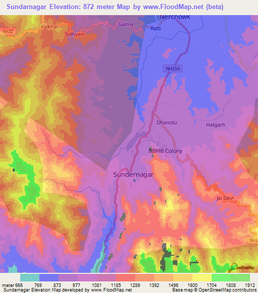 Sundarnagar,India Elevation Map