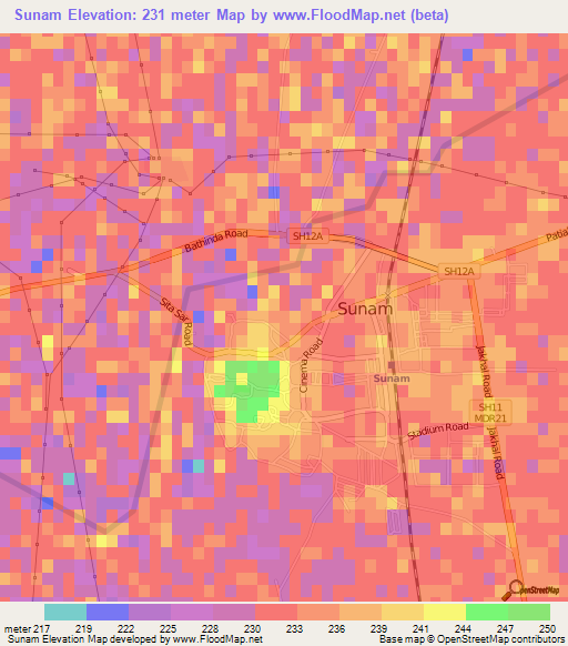 Sunam,India Elevation Map