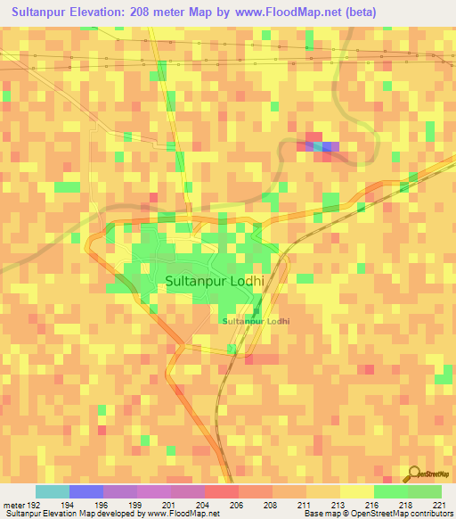 Sultanpur,India Elevation Map