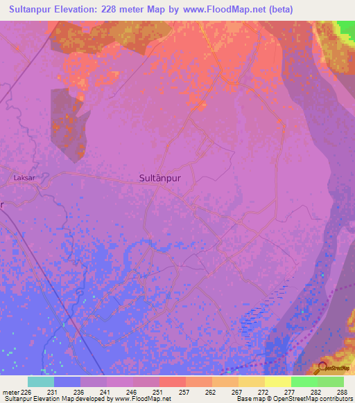 Sultanpur,India Elevation Map