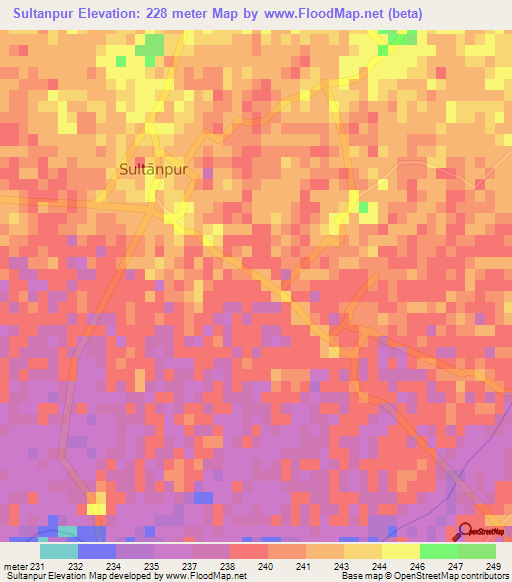 Sultanpur,India Elevation Map