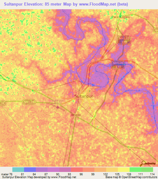 Sultanpur,India Elevation Map
