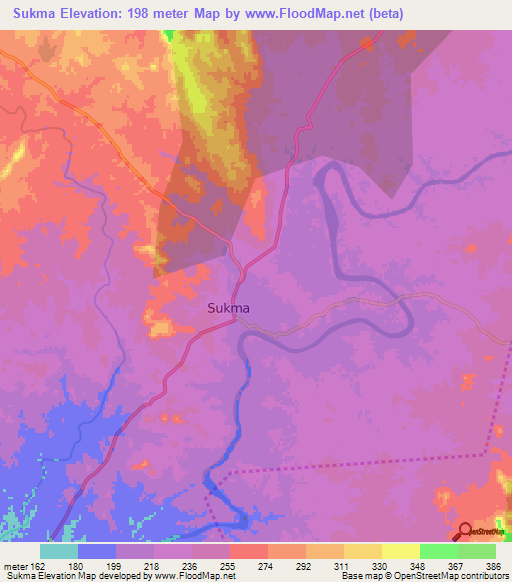 Sukma,India Elevation Map