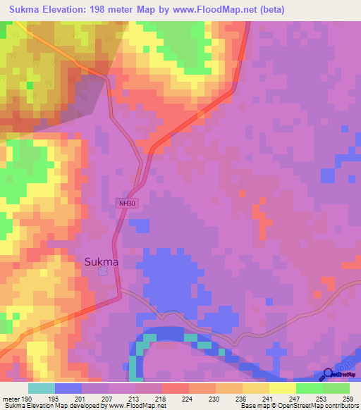 Sukma,India Elevation Map