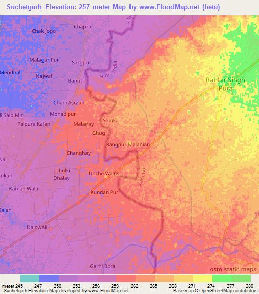Suchetgarh,India Elevation Map