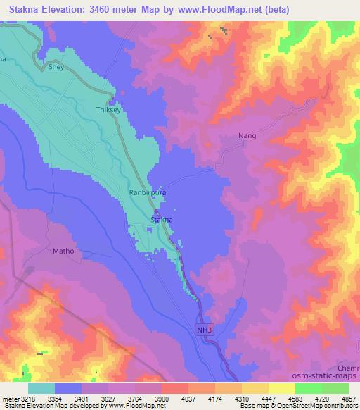 Stakna,India Elevation Map