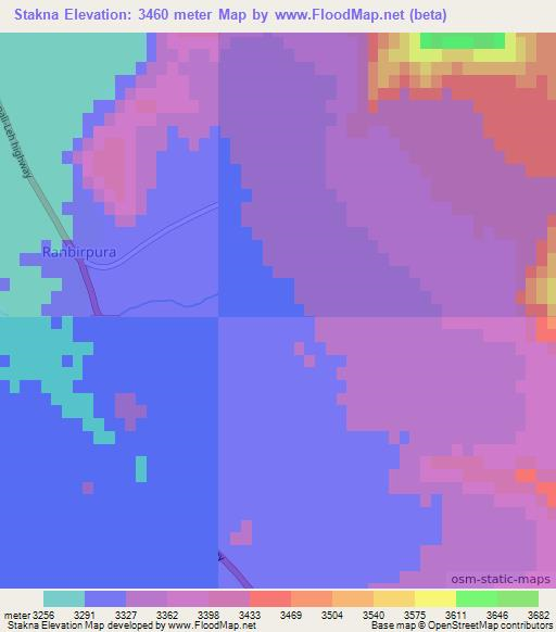 Stakna,India Elevation Map