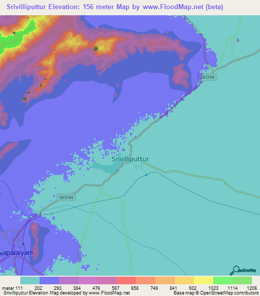 Srivilliputtur,India Elevation Map
