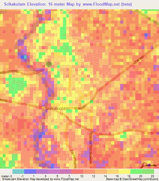 Srikakulam,India Elevation Map