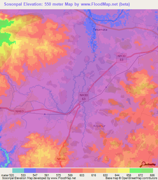 Sosonpal,India Elevation Map