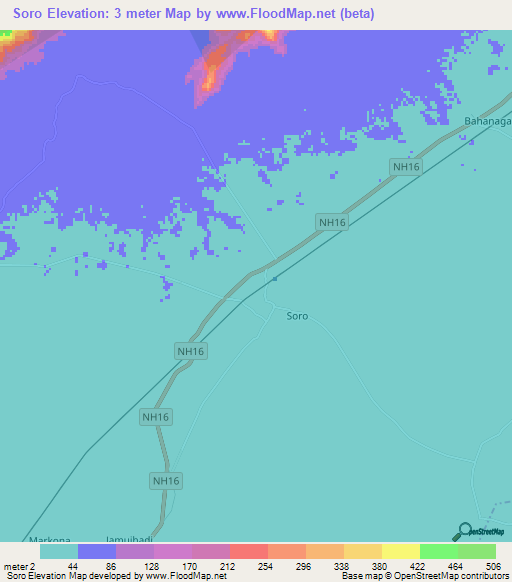 Soro,India Elevation Map