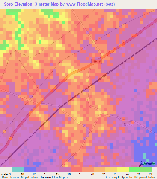 Soro,India Elevation Map
