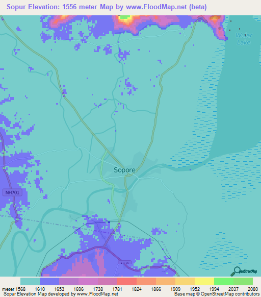 Sopur,India Elevation Map