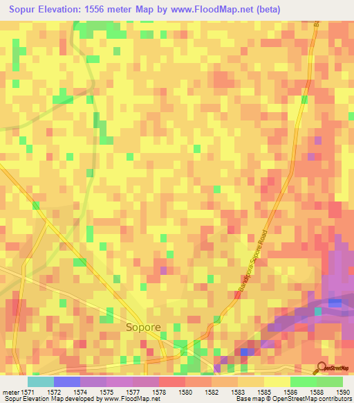 Sopur,India Elevation Map