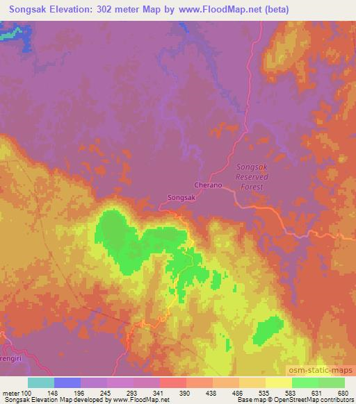 Songsak,India Elevation Map