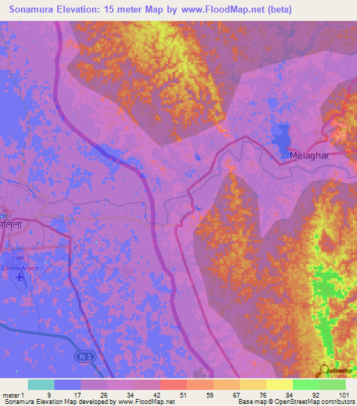Sonamura,India Elevation Map