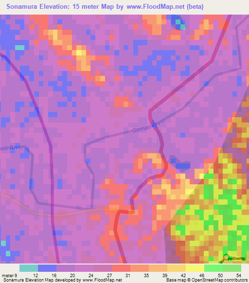 Sonamura,India Elevation Map