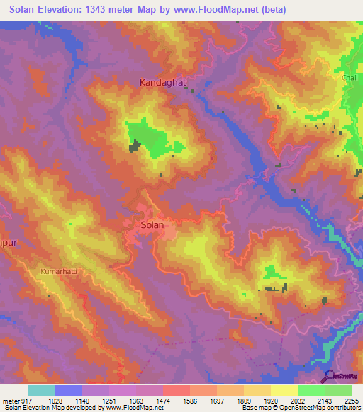 Solan,India Elevation Map