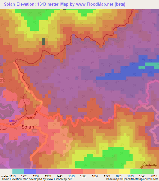 Solan,India Elevation Map