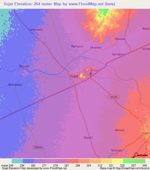 Sojat,India Elevation Map